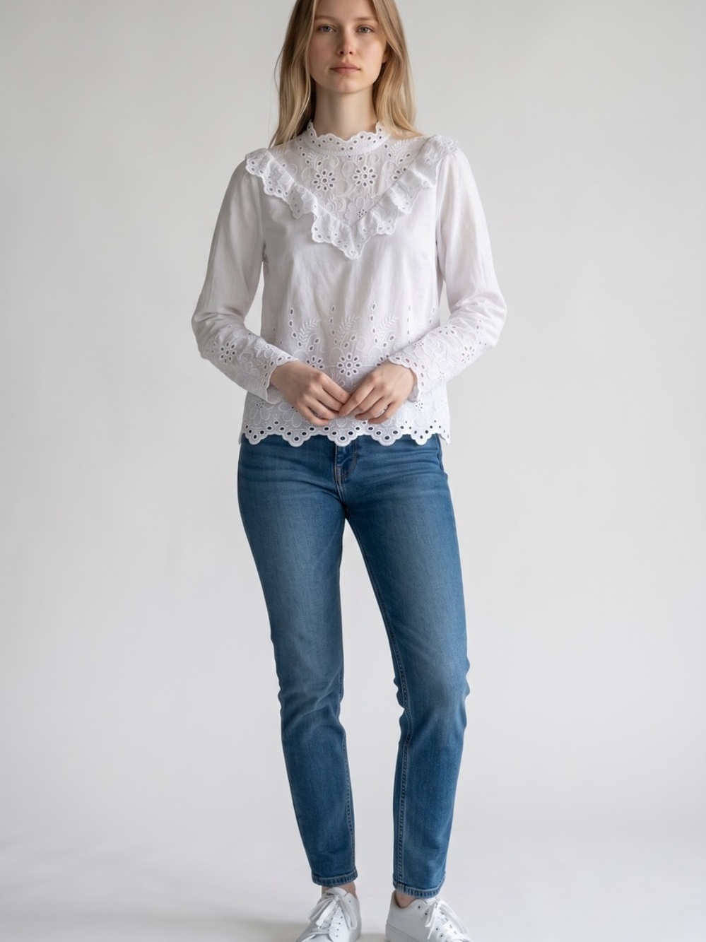 Zara Basic White Eyelet Lace Top